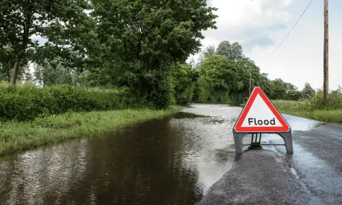 Flooded road sign